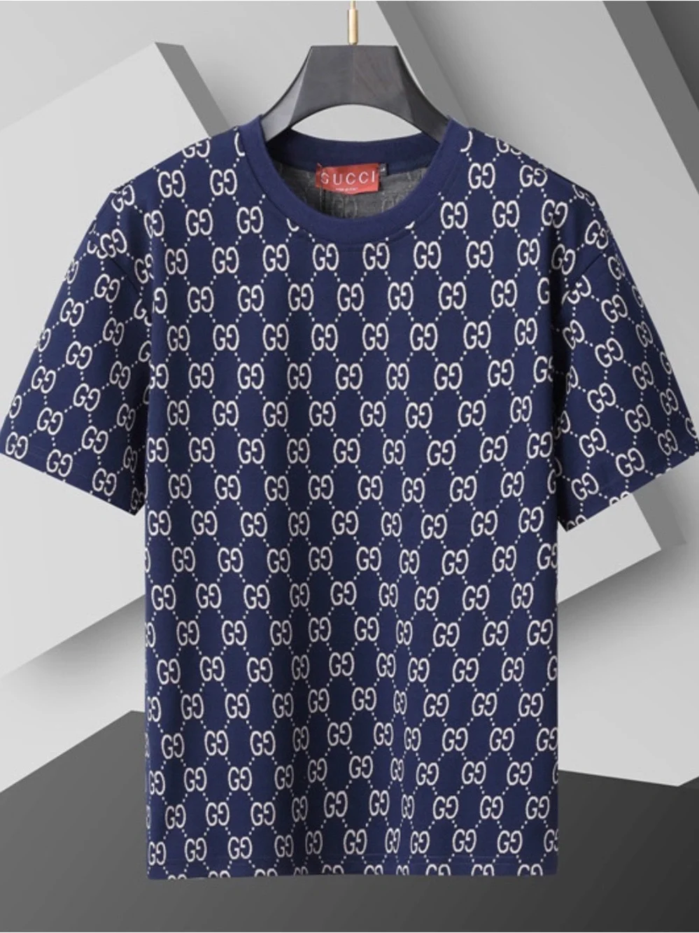 Gucci Navy T-Shirt with Beige GG Monogram